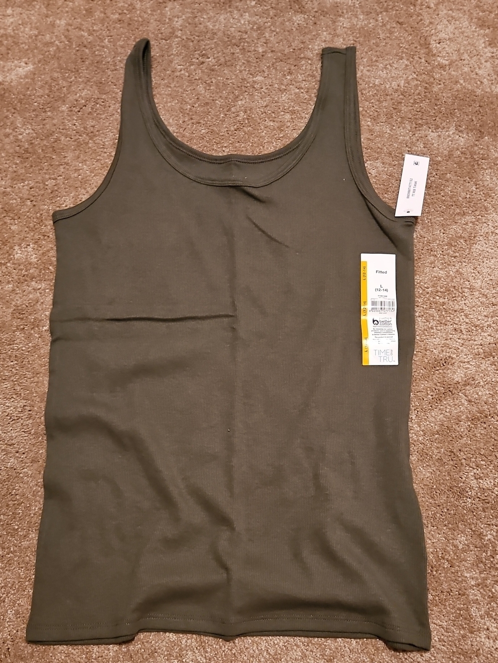 Time and Tru Olive Ribbed Tank Top
